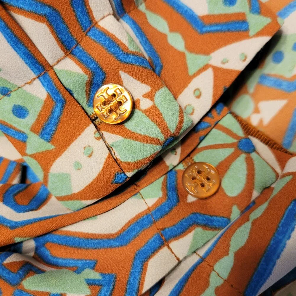 Tory Burch Garden Maze Geometric Print Pleated Shirt Dress